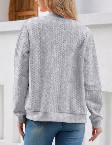 Image of WROLEM Women's Zip Up Cardigan Sweater Cable Hoodies Long Sleeve Jacket Outfits Crewneck Casual Coat