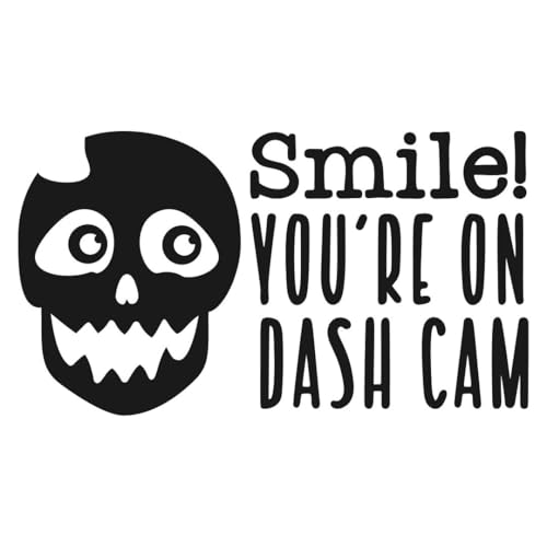 CVANU Smile You're on Dash Cam Car Sticker with Skull Design| Funny Warning Self-Adhesive Waterproof Vinyl Decal for Car Window, Bumper & Bike (5.5 x 4 inch)