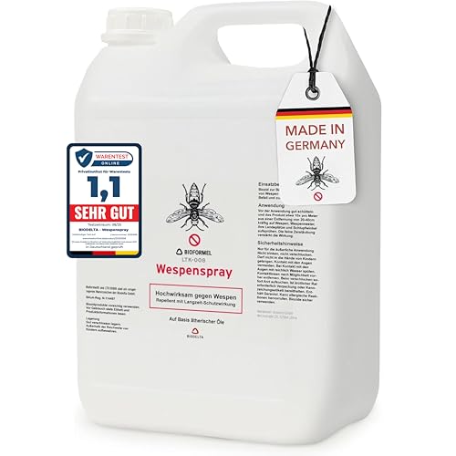 BIODELTA Wespenspray - Wespen effektiv bekämpfen - Anti-Wespen-Spray für schnellen Schutz - Wespenschutz für Garten, Terrasse & Grillen - fleckenfrei (5 L)