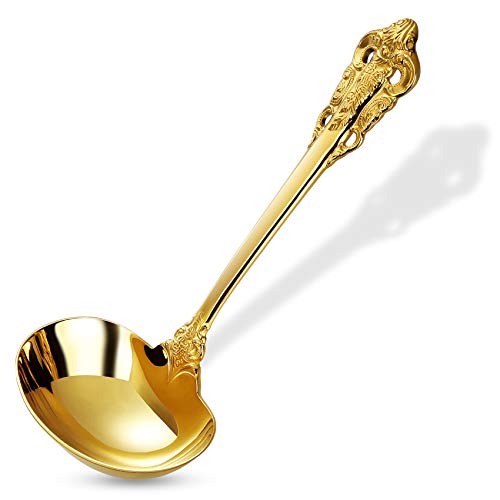 KEAWELL Luxus-Saucenlöffel, 18/10 Edelstahl, 16cm, kleiner Soßenlöffel für Zuhause. Solide und robust,Gold Cover
