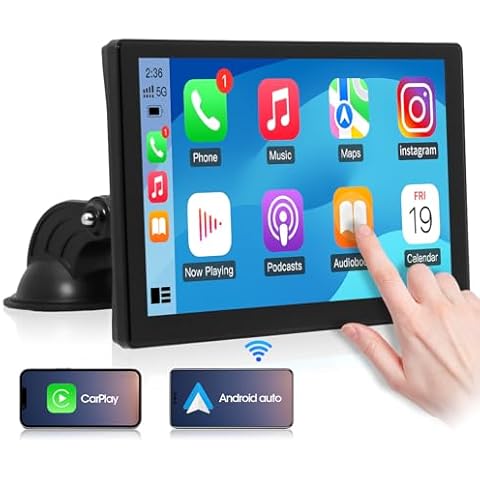 Car Screen Wireless Apple CarPlay - Portable Android Auto Car Stereo - 9 Inch IPS Display Bluetooth AirPlay Navigation Cover