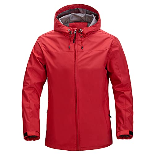 Maiyifu-GJ Men's Lightweight Windproof Windbreaker Outdoor Waterproof Rain Shell Coat Breathable Zip Up Hoodie Jacket (Red,Large)