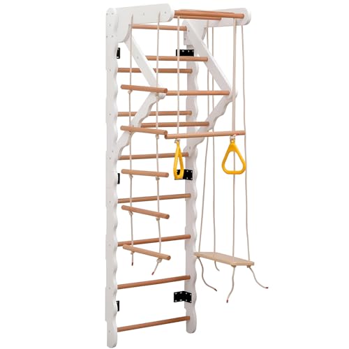 Struttura Da Arrampicata 6 in 1 per Bambini, Spalliera, Compensato, Legno Massello, Faggio, Scivolo, Altalena, Scala per Gattonare, Barra per Trazioni, Anelli, Set Da Giungla. Capacità Di Carico: 50Kg