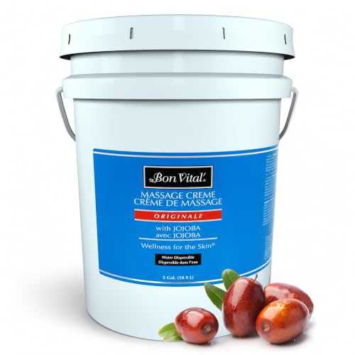 Bon Vital' Original Massage Creme for a Versatile Massage Foundation to Relax Sore Muscles & Repair Dry Skin, Revitalize Skin and Lock in Moisture, Allows for Muscle Manipulation, 5 Gallon Pail