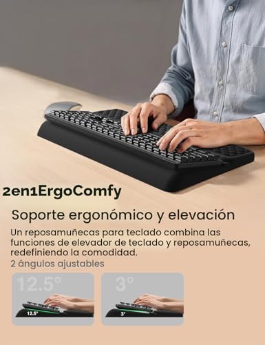 Miniatura 5 de Vaydeer Reposamuñecas Ergonómico Para Teclado Soporte 2 En 1 Con Elevador Y Almohadilla De Espuma Viscoelástica, Base Antideslizante, Ideal Para Oficina, Portátil Y Gaming Negro