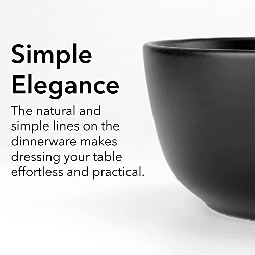 Arora Skugga Round Stoneware 16Pc Double Bowl Dinnerware Set For 4, Dinner Plates, Side Plates, Cereal Bowls, Pasta Bowls - Matte Black (467586) #TOP6