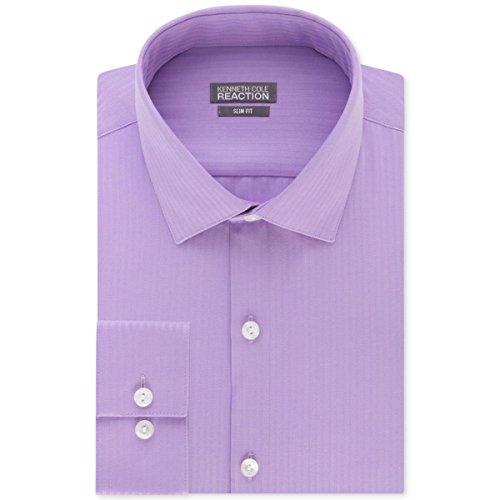 Kenneth Cole Reaction Men's Slim Fit Textured Stripe Solid Spread Collar Dress Shirt