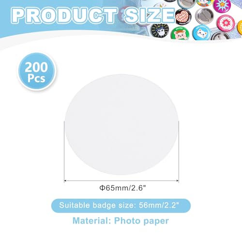 Papel para insignias de botón de 65 mm, cartulina redonda gruesa para pintar sin traspasar, 200 u 2