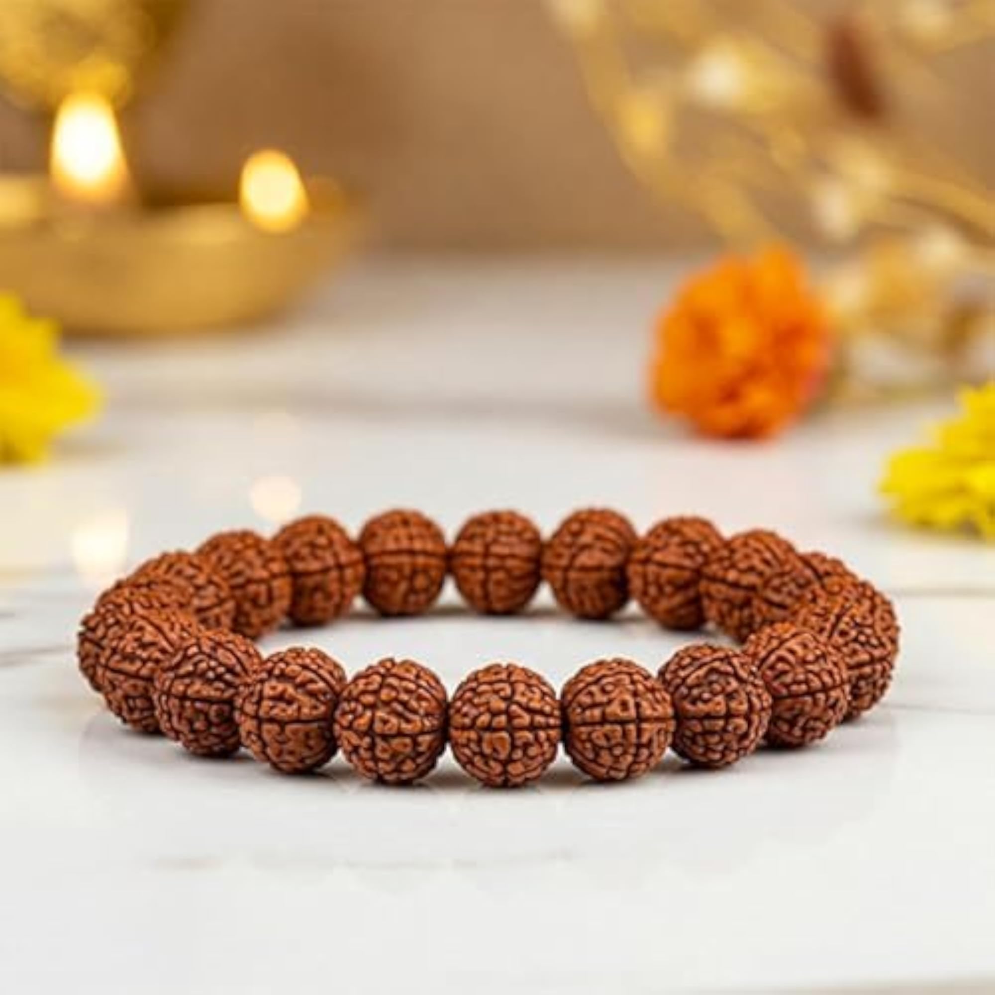 Natural Rudraksha 8mm Round Bead Stretchable Bracelet, Unisex