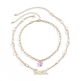 Banemi Collar de oro simple para mujer, collar de 2 capas con diseño de mariposa y alfabeto para adolescentes, niñas y mujeres