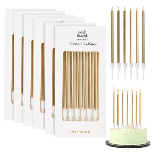 36 Pièces Champagne Or Bougie Anniversaire, Longue Bougies D'anniversaire avec Supports, Bougie de Gâteau Métalliques, Bougies Anniversaire Adulte pour Fête...