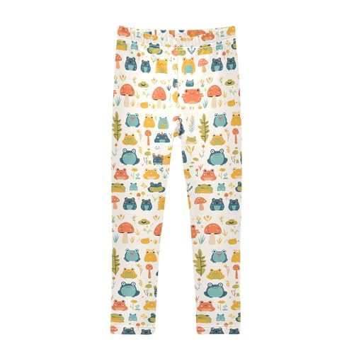 KLL Various Funny Frogs Safari Mushroom Princess Girls Cotton Leggings Stretchy High Waisted Dance Pants Sports