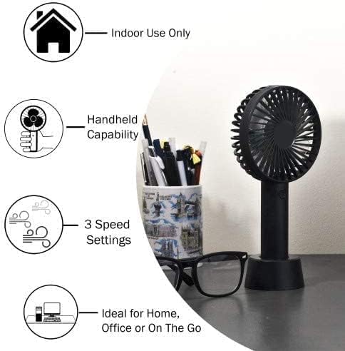 Image of Mini Portable USB Hand Fan, USB Fan Portable High Speed Built-in Rechargeable Battery Operated Summer Cooling Table Fan with Stand for Home Office Indoor Outdoor Travel (Black Color)