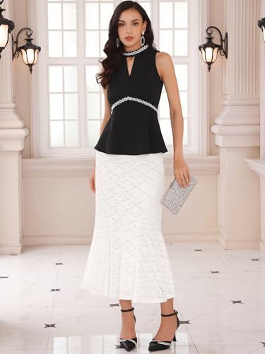 Women's Cocktail Skirts Wedding Guest 2025 Spring Lace Ruffle Hem Midi Mermaid Skirt2