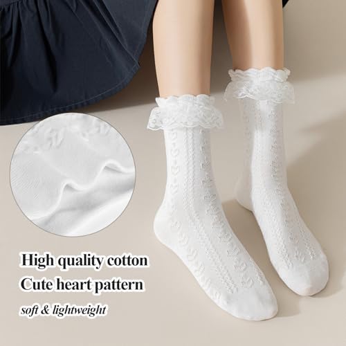 BIVOLU Womens Crew Socks Lace Ruffle Frilly Cotton Cute Princess Ankle Dress Socks for Girl 5 Pack4