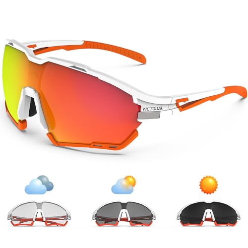 VICTGOAL Cycling Glasses for Men Women with Polarized and Photochromic 2 Lenses Clear Road Bike Running Sports Sunglasses (White)