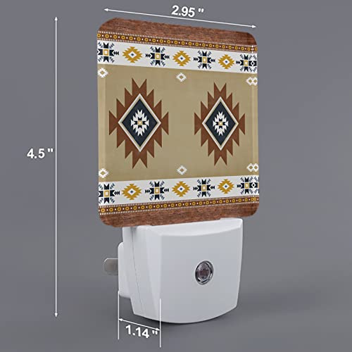 Image of Night Light Plug in LED Night Lamp Automatic Sensor Kids Night Lights Plug into Wall, Southwest Geometric Bohemian Tribal Style Khaki Square Dim Night-Lights for Bedroom Bath Kitchen Hallway Decor