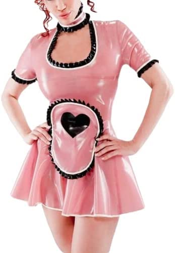 Vestido De Látex Sexy Cremallera En La Espalda Manga Corta Delantal Con Adornos De Corazones Uniforme De Goma,Color Personalizado,S Cover
