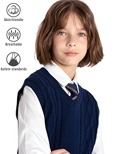 Image of JSTEX Boys Sweater Vest 100% Cotton Kids Uniform Vest V-Neck Sleeveless Knit Pullover for Boy Girls Toddler Size 4-14