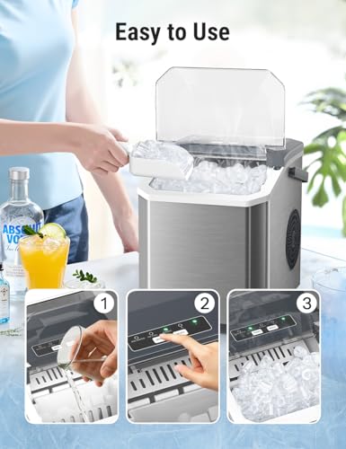Image of Costar Stainless Steel Ice Maker Machine with Handle, Portable Ice Maker with Auto-Cleaning, 12KG /Day Quiet Compact Machine with Ice Scoop & Basket, Ideal for Home, Office, Kitchen, Parties, Camping