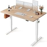 FEZIBO Standing Desk, 63×28 Inches Electric Height Adjustable, Sit Stand Up Table, Computer Office Desk with Splice Board, While Frame/Maple TOP