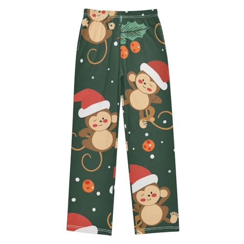 ZZXXB Monkey Xmas Berry Boys Long Pants Soft Trousers Elastic Waist Kids Lounge Bottoms with Pockets S-XL