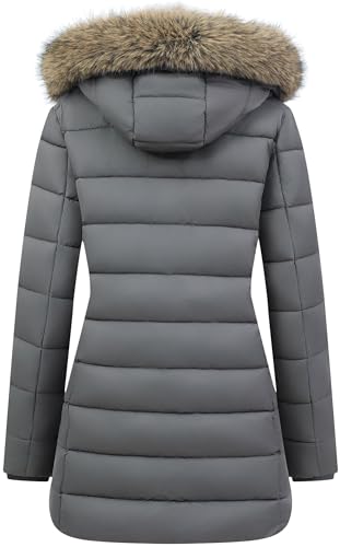 Women's Winter Thickened Down Jacket Warm Long Puffer Coat Waterproof Parka with Faux Fur Removable Hood2
