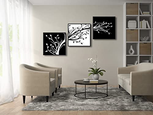 Wieco Art Black Framed Leaves Modern 3 Panels Flowers Artwork Black and White Abstract Floral Trees Canvas Prints Wall Art for Living Room Home Decorations by Wieco Art - Used condition - Image 5