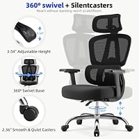 YORSERNY Office Chair Ergonomic Desk Chair Breathable Mesh Chair with Lumbar Support & Headrest, Black Office Chair 330 Lbs Home Computer Chair Thickened Cushion for Adults & Women (Small Chair) — image 7