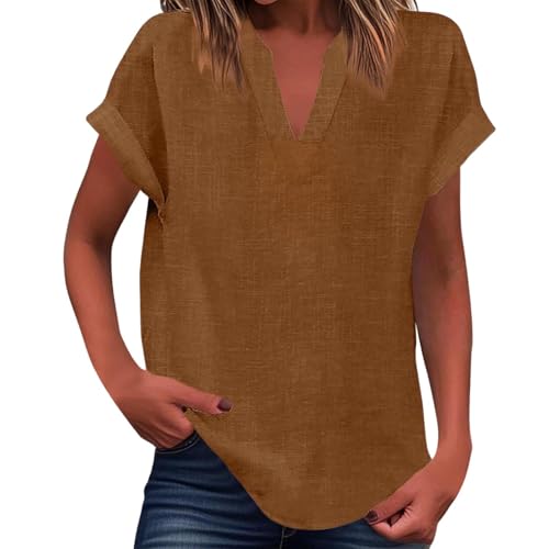 Karo Kauer Donna Loose Fit Pieghe Scollo A V Senza Maniche Top Curvo Flowy Luce Per Lanterna Bambini, caffè, S