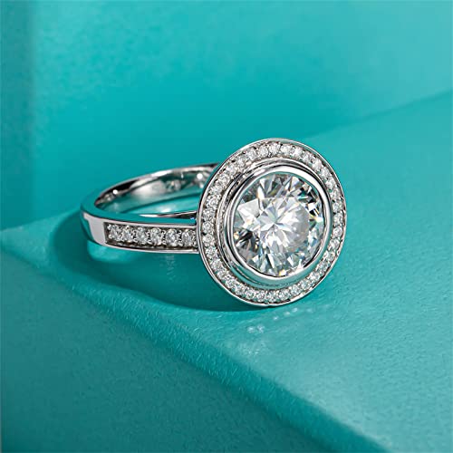 Raivari Moissanite Engagement Rings, 3.5Cttw Bezel Setting Round Lab Created Diamond Promise Rings In 14K White Gold Plated Sterling Silver, Anniversary Rings For Women6 #TOP6