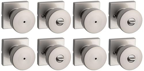 Image of Kwikset Pismo Interior Privacy Door Knob with Lock, Door Handle for Bathroom and Bedroom, Satin Nickel Keyless Turn Lock Doorknob, with Microban Protection (Pack of 4)