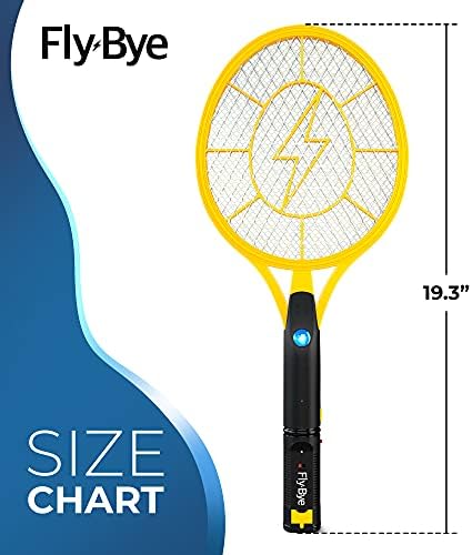 Fly-Bye Electric Fly Swatter - Large Powerful 4000v Bug Zapper Racket - USB Rechargeable, Bright LED, Mosquito Killer Racket - Fly Zapper Electric - Fly Killer - Insect Killer - Fly Swat