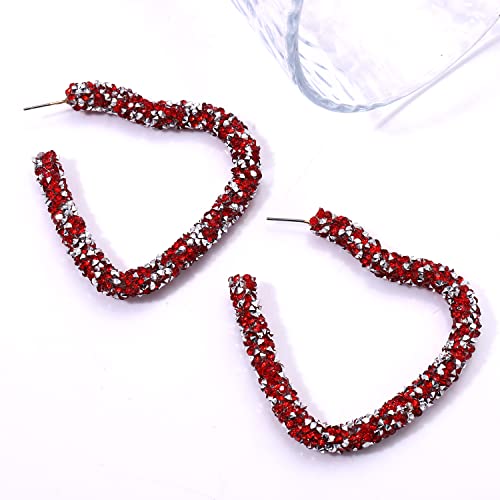 Nlcac Heart Hoop Earrings Bohemian Sparkle Resin Rhinestone Wrapped Heart Valentines Day Earrings For Women Girls (Red-Heart) #TOP2