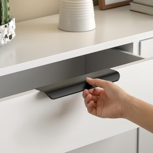 Image of Goldenwarm Black Cabinet Handles 6-1 /4 Inch 6 Pack, Finger Pulls for Cabinets, Edge Pull for Dresser Drawers, Aluminum Alloy, Modern Kitchen Hardware for Dresser Bathroom Closet and Cupboard