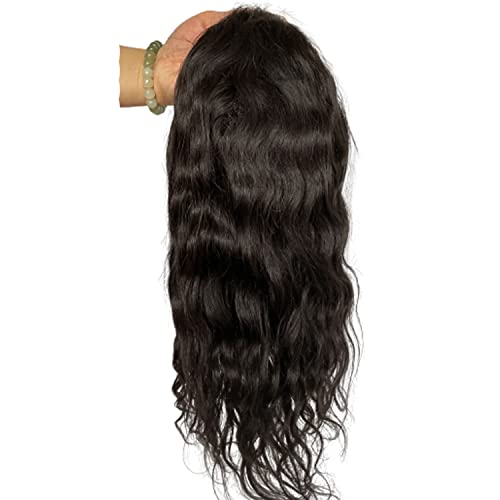 Voloria 12" Long Hair Men's Toupee Natural Wave 100% Virgin Human Hair Replacement System For Men 10"X8" Base Size Natural 1B Off Black Color #TOP2