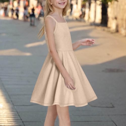 Girls Tank Dress 2025 Casual Spaghetti Strap Beach Sundress Cute Little Girls Summer A-Line Flowy Dress Comfort Solid4