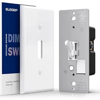 ELEGRP Digital Toggle Dimmer Switch for Dimmable LED, CFL and Incandescent Light Bulbs, Single Pole or 3-Way Toggle LED Dimmer Light Switch, Wall Plate Included, UL Listed, 1 Pack, White