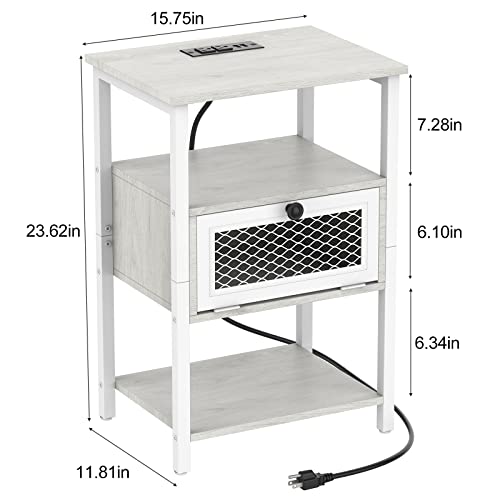 Domydevm White Nightstand With Charging Station End Side Table With Usb Ports And Ac Outlets Modern Bedside Tables With Flip Storage Drawer And Open Shelf For Bedroom Living Room Office Dorm 1 Pack #TOP2
