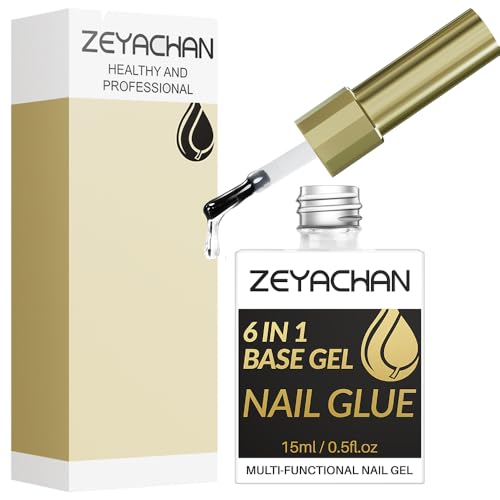 ZEYACHAN Colle Faux Ongles Extra Forte 6 en 1, 15ML Colle Capsule Americaine Ongle UV, Gel Ongle Gummy Base Pose Americaine Pour Renforçateur, Extension,...