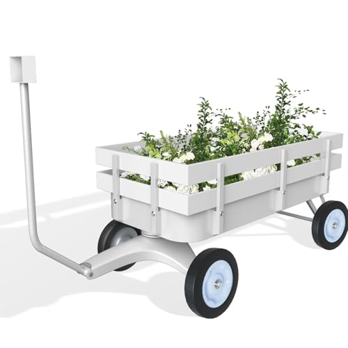 White All-Terrain Wagon, Wedding Flower Girls Wagon Cart with Handle, Utility Steel Cargo Wagons with Removable Wooden Side Panels (White, Small) by Jueraori - Used condition - US$156.24