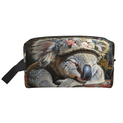 Neceser de viaje con estampado de gorro de koala durmiendo para mujeres y hombres, organizador de gran capacidad, para accesorios, cosméticos, champú, brochas y artículos esenciales