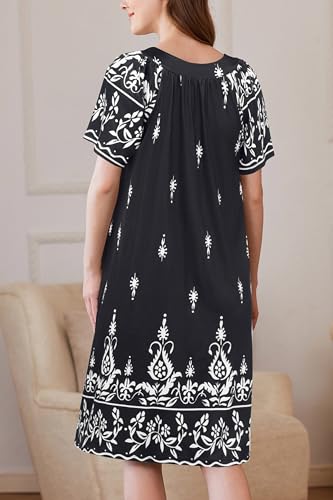 Image of Ekouaer Women Robe Zipper Front Mumu Duster Robes Zip Up Housecoat Soft Sleepwear with Pockets