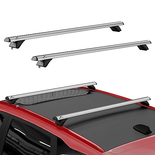 RoofPax Car Roof Rack Cross Bars for Flush Rails 53" Adjustable Fit with Straps Set of 2 Aluminum Rust Resistant Crossbars for SUV, Rooftop Cargo, Ski, and Kayak Roof Rack Cross Bars