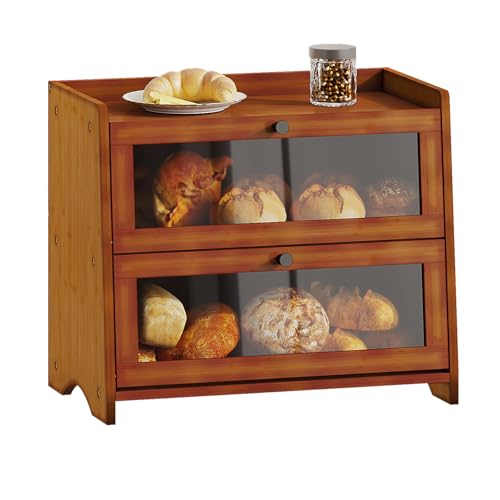 BAMBANG Extra Large Bamboo Bread Bin for Kitchen Countertop - Double Layer Storage Container for Homemade Bread, Sourdough Organizer