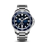 SEA-GULL Orologio da polso meccanico automatico da uomo, in acciaio inox, impermeabile fino a 300 m, con calendario luminoso, 44 mm, serie Ocean 1210, Blu