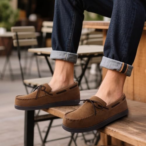 Image of ULTRAIDEAS Men's Luke Moccasin Slippers Memory Foam Cozy House Slippers, Warm Comfy Slippers for Men, Indoor Outdoor Loafer Anti-Slip Home Shoes