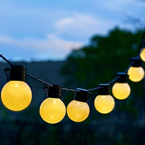 Solar Garden Lights Outdoor, 10m Solar Festoon Lights with 40 Globe Shatterproof LED Bulbs, Waterproof IP65 String Lights for Outside, Patio, Yard, Gazebo, Wedding, Party (Warm White)