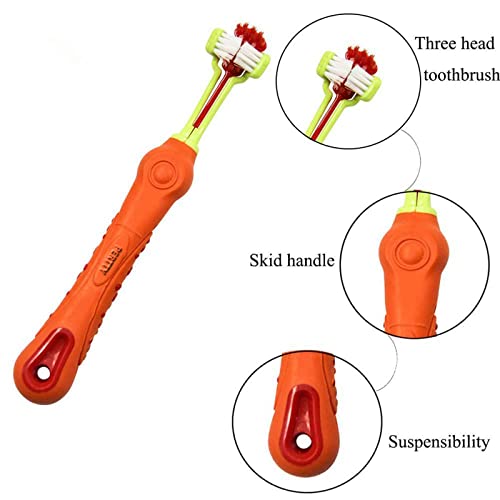 Image of Orgrimmar 2 Pcs 3-Sided Pet Toothbrush Dog Cat Mouth Dental Teeth Care | Pet Brush for Bad Breath Tartar Cleaning
