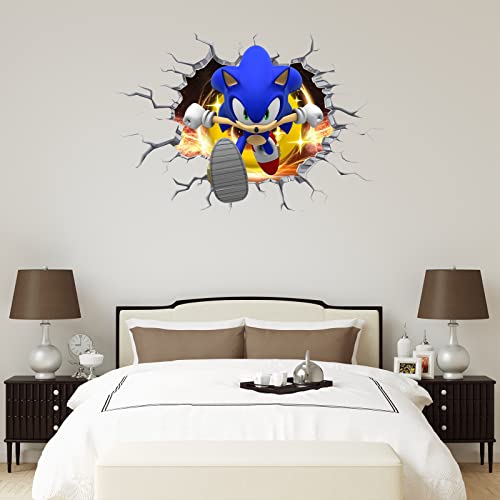 Sonic Wall Decals Realistic 3D Cartoon Wall Stickers Vinyl Self-Adhesive Murals For Nursery Living Room Kids Bedroom Palyroom Wall Decoration Gift Supplies (15.7 X 23.6 In） #TOP1
